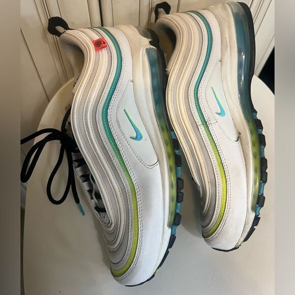 Nike Air Max 97 WW Men\'s Size 10.5 White/Blue Fury-Volt-Black CZ5607 100 RARE! main image 14